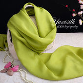 秋香绿纯色长款 真丝丝巾披肩女纱巾尊贵头巾丝绸围巾流星皱缎面