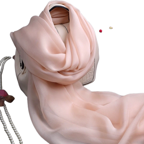 皮粉色纯色桑蚕丝长款真丝丝巾披肩丝绸围巾超长服饰配件漂亮洋气