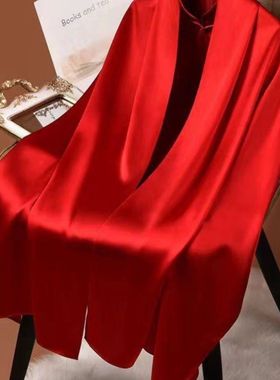 丝巾围巾桑蚕丝缎面头巾丝绸真丝纯色净色素真丝皱 70*170CM长巾