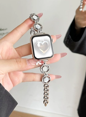 适用iwatchs9s10小香风s8s7s6s5女款iwatchse2高级小众石纹腕带