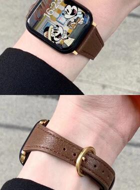 细款女小蛮腰皮质马蹄扣适用于AppleWatch789iwatch10se2柔软