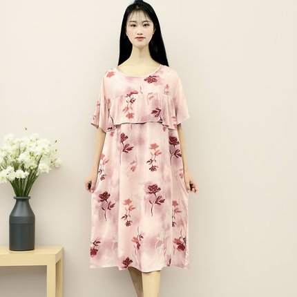 睡裙女款2025新款夏季不带胸垫防凸点大码胖mm冰丝女士睡衣家居服