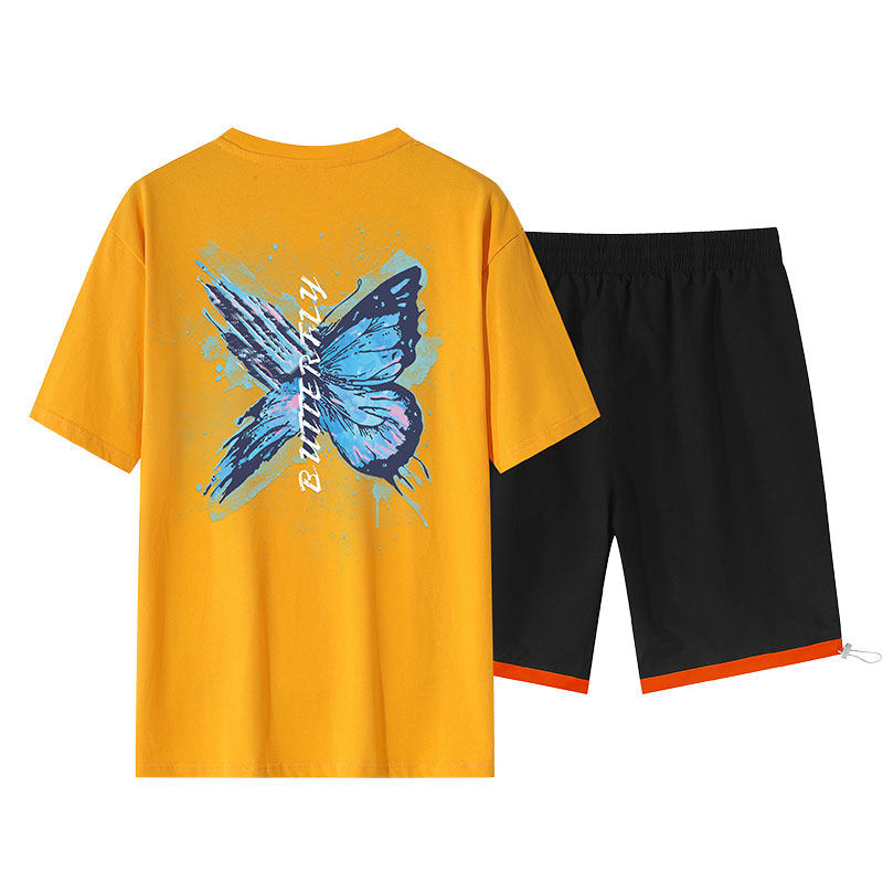 男T恤五分褲短褲男潮夏運動休閒寬鬆跑步短袖套裝