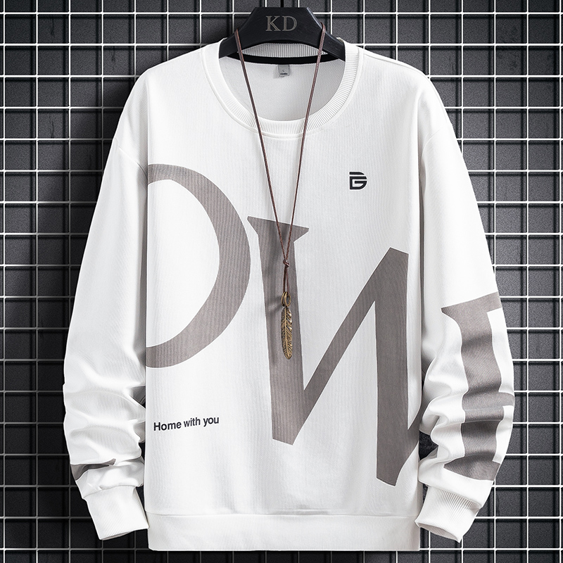 Spring new grid hanging photo casual printing men's round neck sweater trend top