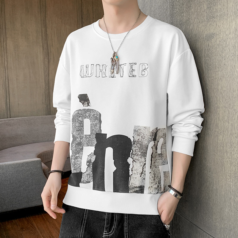 Spring new men's trend printed Pullover Sweater casual long sleeve printed top