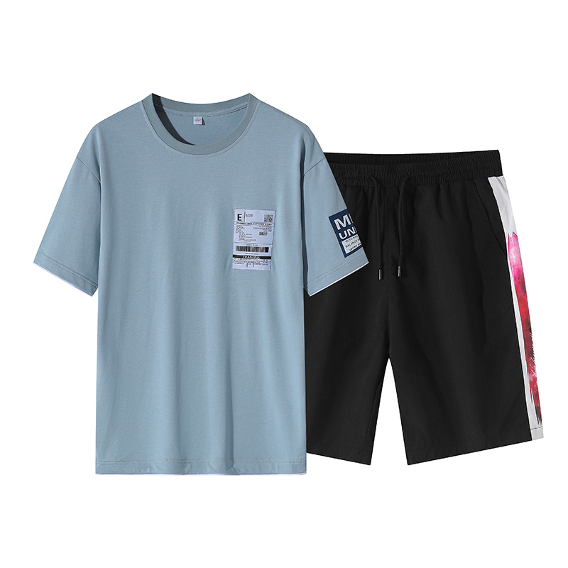 Men's T-shirt, panties, shorts, men's fashionable summer sports, leisure, loose running, short sleeve suit