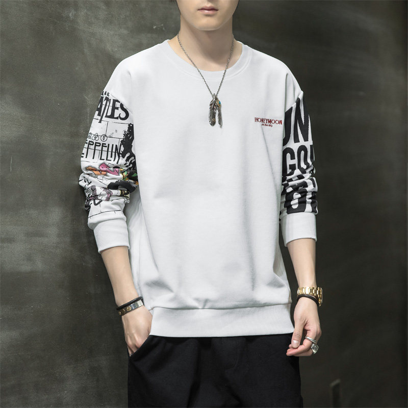 春季新款男士印花圓領套頭衛衣青春學生上衣