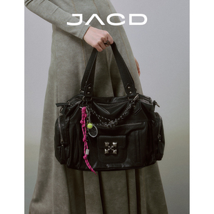 JACD机能风黑色托特包大容量女高级感包包潮酷机车包单肩手提包女
