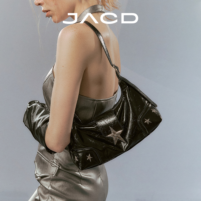 JACD黑色朋克机车包甜酷辣妹腋下包包女2025新款单肩包斜挎包女包