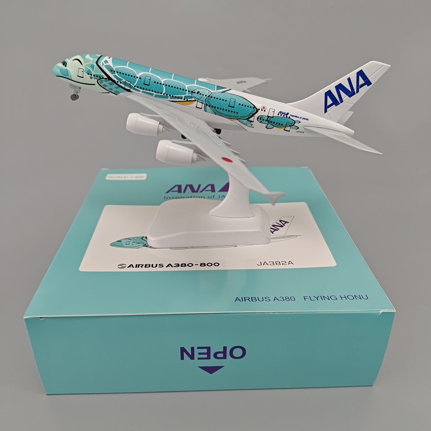 带轮20cm日本全日空航空ANA空客机A380绿色海龟合金仿真飞机模型