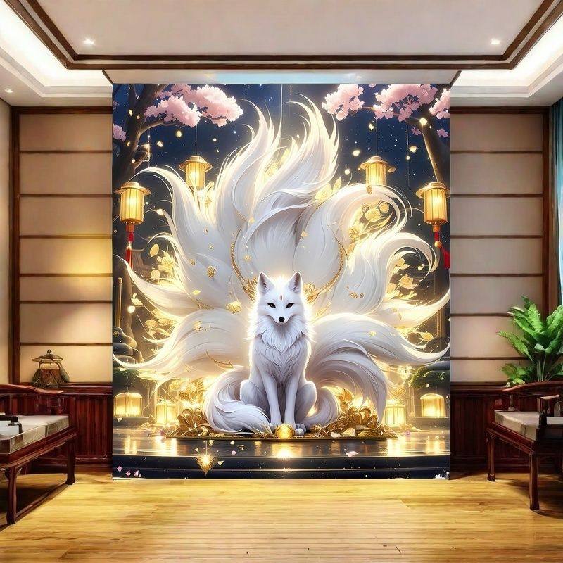 九尾灵狐壁画招财进财客厅贴画出马壁布玄关贴墙壁纸仙家堂口贴画,家装主材,定制壁画,淘宝优惠券,粉丝福利购,淘宝优惠卷