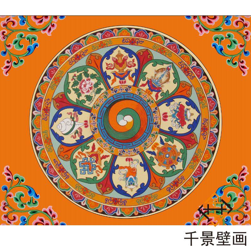 藏式吊顶墙纸唐卡花纹民族风壁画