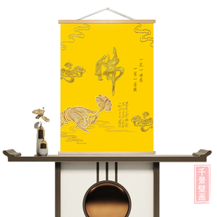 金色佛字莲花背景墙挂轴金色佛光普照挂画墙布祥云佛手挂布