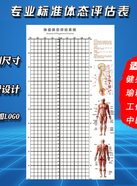 工作室健身房壁画体态评估表壁画体姿体态测量私教瑜伽评估图壁纸