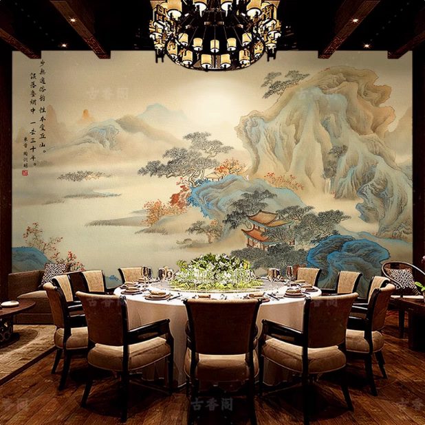 中式山水家堂口背景墙壁纸中堂壁画墙纸定做墙布客厅墙面装饰墙贴