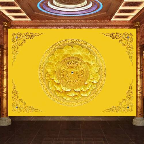 金色莲花佛堂背景墙纸墙布禅意莲花天花吊顶祥云壁画仙堂佛堂壁纸