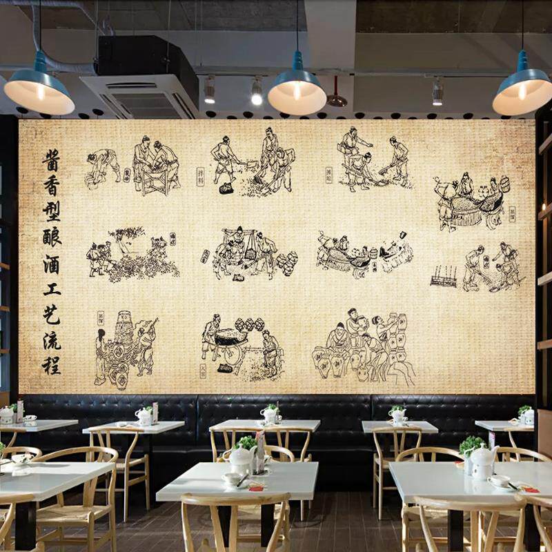 酒文化壁画背景墙纸传统装饰壁纸