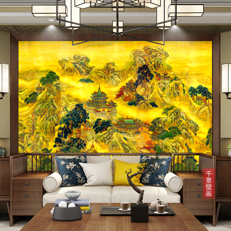 高清蓬莱仙境图防水防潮背景壁画