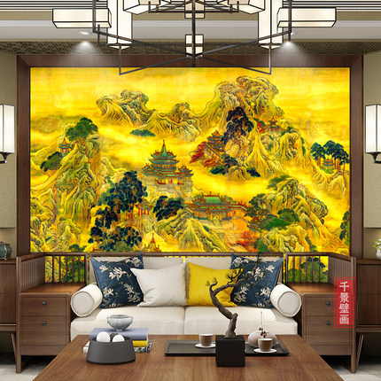 高清蓬莱仙境招财聚财画佛道仙家仙堂堂口佛龛背景墙画寺庙壁画