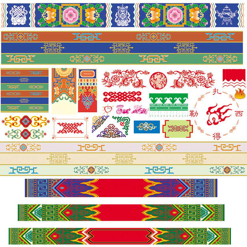 藏式建筑横梁房梁彩绘花纹墙纸壁画古纹中式吊顶廊柱壁纸