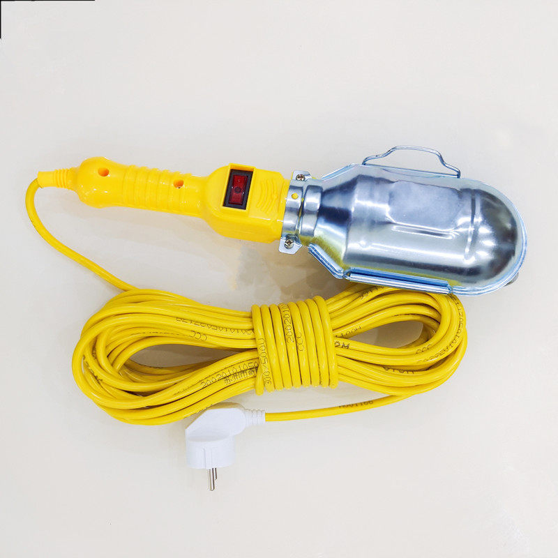 欧标插头黄灯把 带线 AC110V220V防摔工作灯 带线手提行灯 定制线