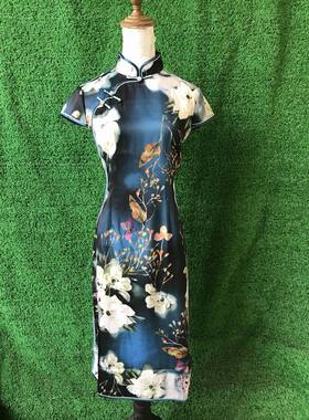 专柜正品 江NZM 80228 春夏款 真丝缎   旗袍 连衣裙