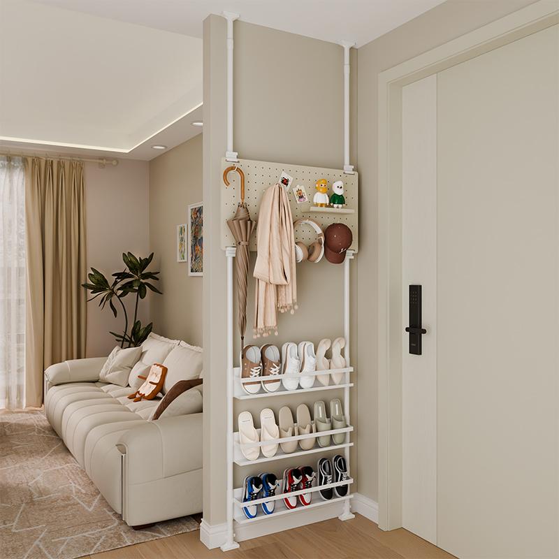 入户门口鞋架玄关洞洞板顶天立地墙面装饰置物架门口挂衣架一体