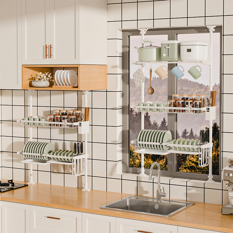 厨房置物架多功能顶天立地碗碟沥水架橱柜下水槽上窗台多层收纳架,厨房/烹饪用具,厨房置物架/置物柜/角架,淘宝优惠券,粉丝福利购,淘宝优惠卷