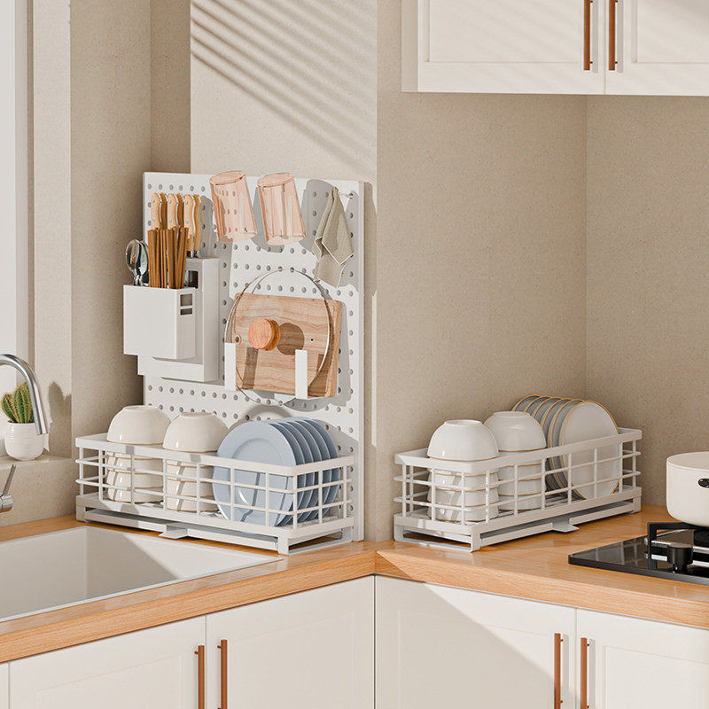 窄边碗碟收纳层架沥水碗盘架厨房多功能窗台筷子洞洞板水槽置物架