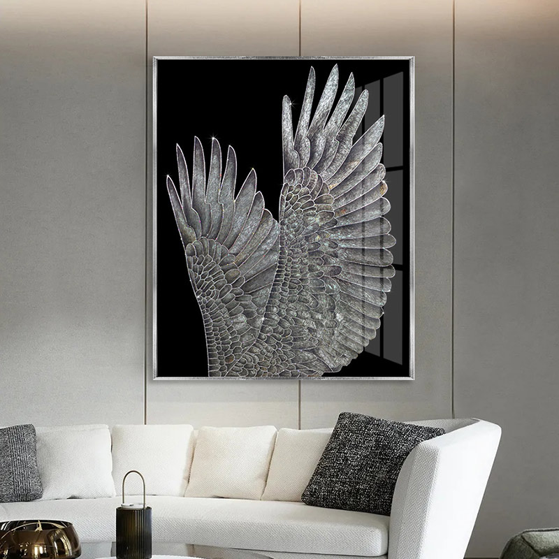 翅膀晶瓷镶钻现代轻奢装饰画玄关客厅卧室入户高级感挂画别墅豪宅图片