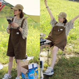 网红炸街休闲背带裤女夏季薄款宽松显瘦短裤洋气减龄工装连体裤潮