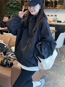 欧货薄款冲锋衣女韩版连帽抽绳户外防晒衫运动休闲百搭风衣外套潮