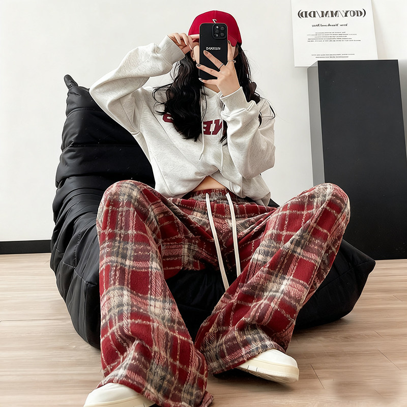 秋冬季加绒裤子女格子毛呢高腰小个子加绒加厚休闲直筒宽松阔腿裤,女装/女士精品,休闲裤,淘宝优惠券,粉丝福利购,淘宝优惠卷