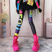 女外穿高腰彩色印花紧身显瘦九分小脚裤 打底裤 子 春秋薄款 2026新款