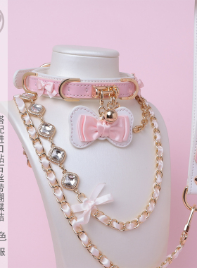 【BAY高端定制】蝴蝶结牛皮项圈骨头puppy女颈带K9定制choker