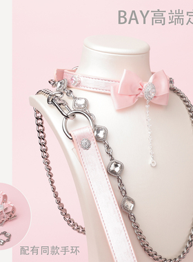 【BAY高端定制】钻石蝴蝶结牛皮项圈骨头puppy女颈带K9定制choker