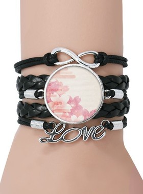 花瓣纹样黑色永恒礼品皮革手链