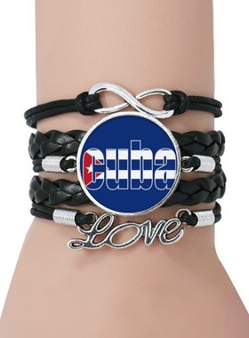 古巴国旗黑色永恒礼品皮革手链