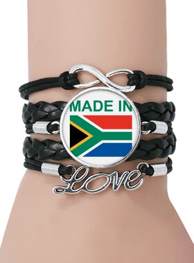 南非国旗黑色永恒礼品皮革手链