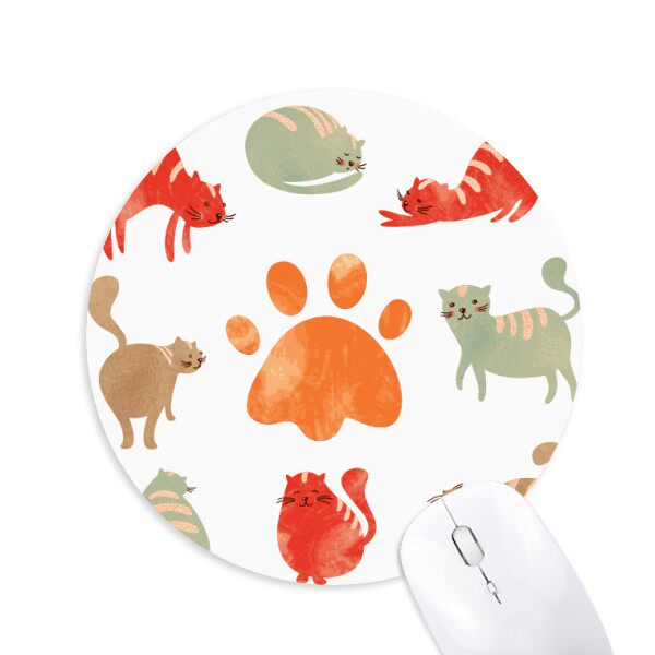爱许多猫咪猫爪印圆形游戏办公防滑橡胶鼠标垫礼物学校幼儿园装饰