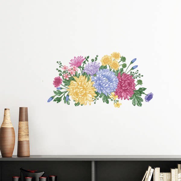菊花绿叶植物花卉墙贴壁纸房间贴花学校幼儿园装饰
