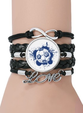 卡通蓝色哨子纹样永恒皮革手链