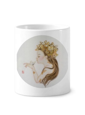 服-4中国古风插画陶瓷刷牙杯子笔筒白色马克杯礼物学校幼儿园装饰
