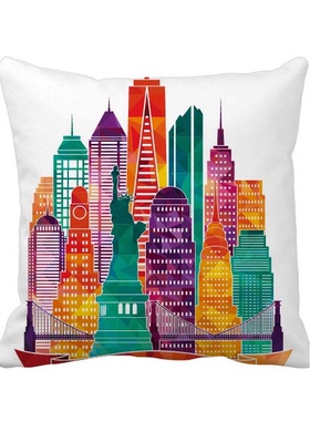 筑地表插画图案方形抱枕靠枕沙发靠垫双面含芯礼物学校幼儿园装饰