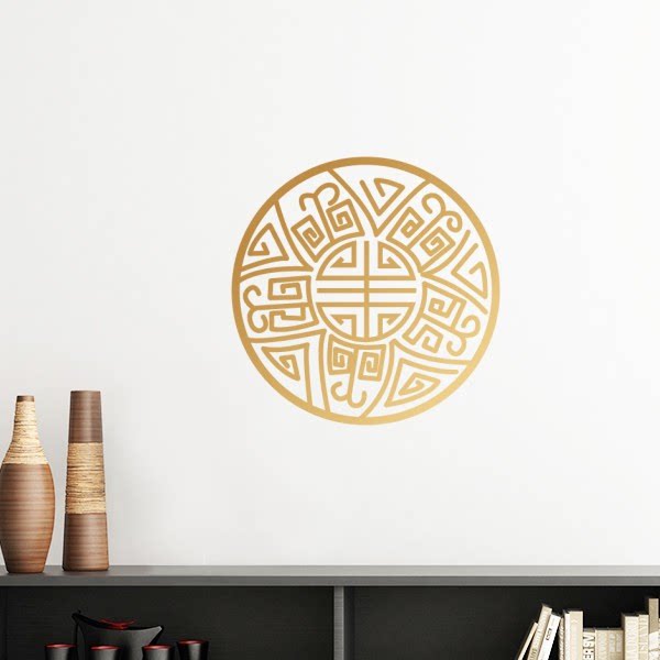 金色圆形中国纹理图案墙贴壁纸房间贴花学校幼儿园装饰