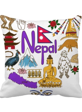 形民俗插画图案方形抱枕靠枕沙发靠垫双面含芯礼物学校幼儿园装饰