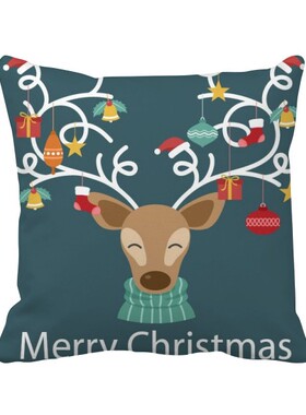 杖铃铛节日插画方形抱枕靠枕沙发靠垫双面含芯礼物学校幼儿园装饰