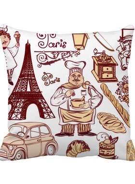 埃菲尔铁塔插画方形抱枕靠枕沙发靠垫双面含芯礼物学校幼儿园装饰