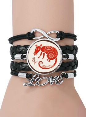 鼠年黑色永恒礼品皮革手链