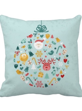 麋鹿树节日插画方形抱枕靠枕沙发靠垫双面含芯礼物学校幼儿园装饰